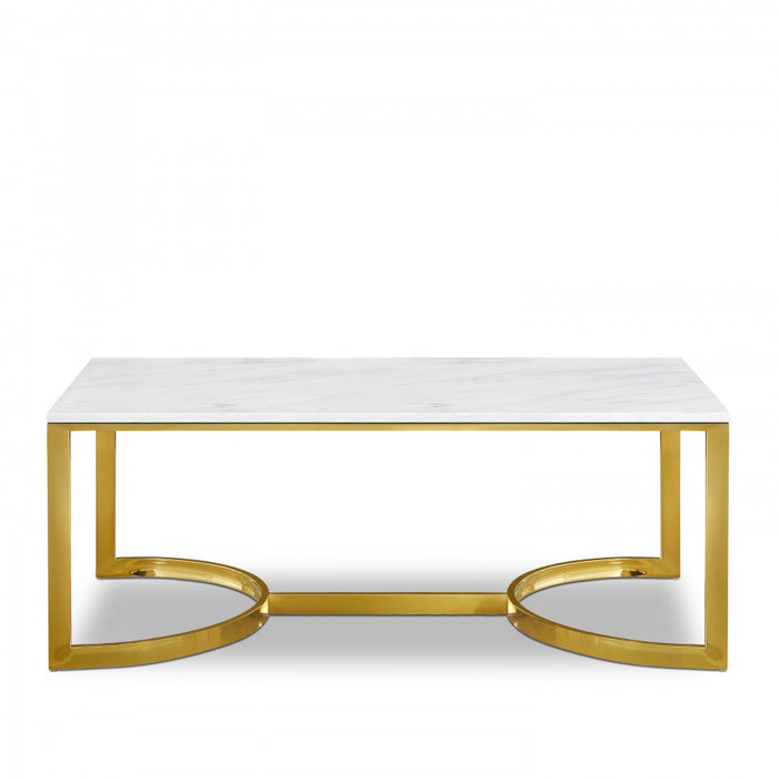 London Marble Veneer Top And Gold Steel Base Coffee Table