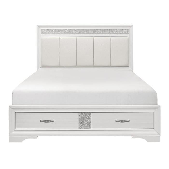 Luster Queen Platform Bed With Footboard Storage In White 1505W-1* | Homelegance