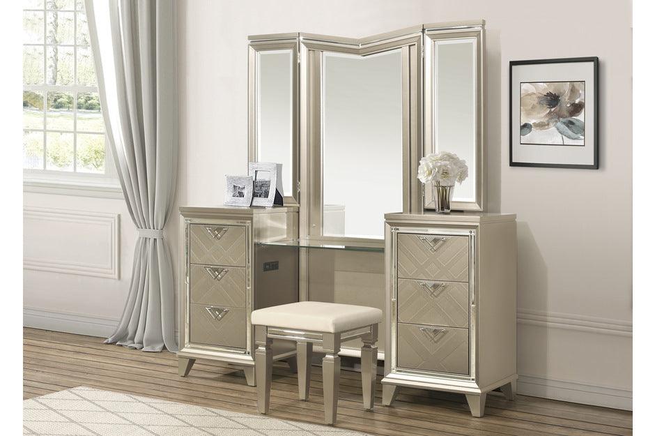 Bijou Vanity Dresser With Mirror And Stool In Champagne 1522-15-14Wf | Homelegance