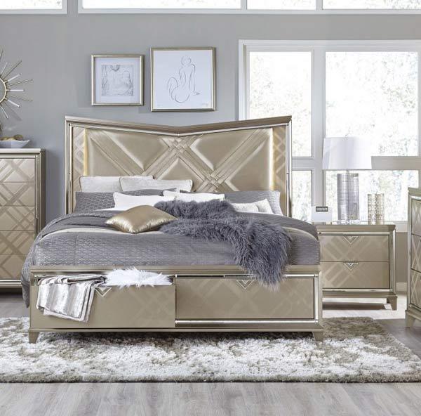 Bijou 3 Piece Eastern King Platform Storage Bedroom Set In Champagne 1522K-1Wfek-3Set | Homelegance