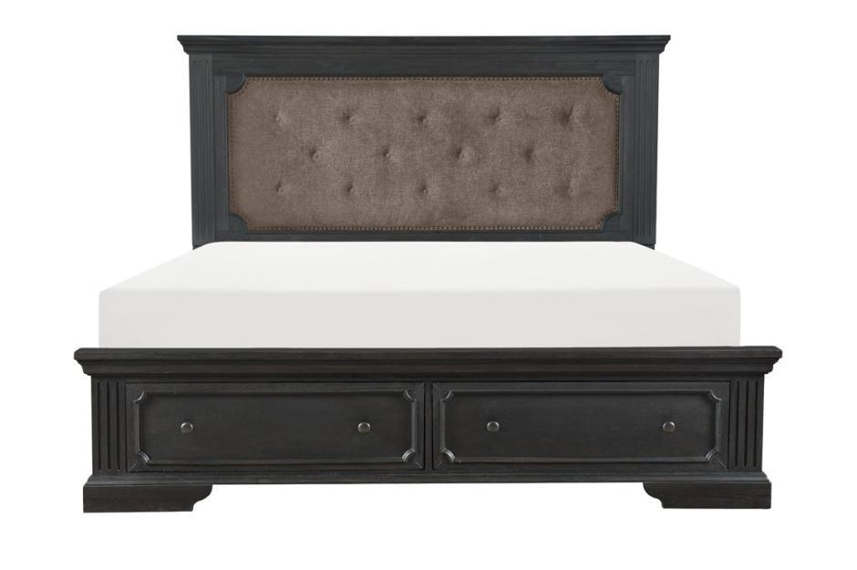 Bolingbrook Queen Platform Bed With Footboard Storage In Wire-Brushed Charcoal 1647-1* | Homelegance