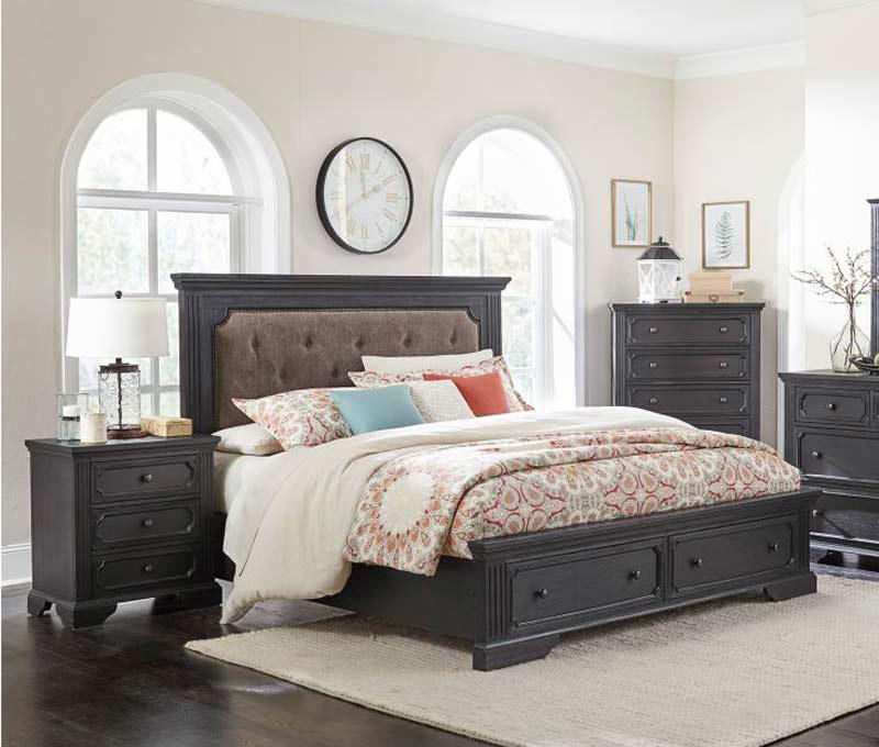 Bolingbrook 3 Piece Queen Platform With Storage Bedroom Set In Wire-Brushed Charcoal 1647-1-3Set | Homelegance