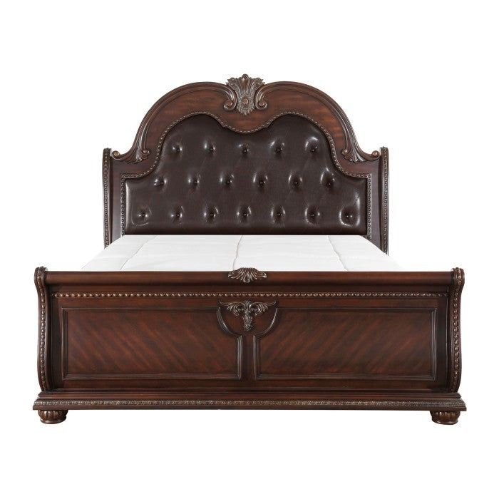 Cavalier Dark Cherry Queen Sleigh Bed 1757-1 | Homelegance