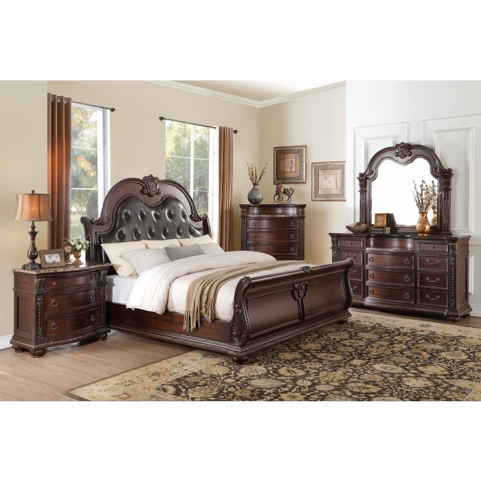 Cavalier Dark Cherry 5 Piece Eastern King Sleigh Bedroom Set 1757K-1Ek-9 | Homelegance
