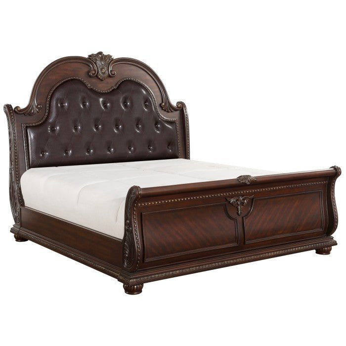 Cavalier Dark Cherry 5 Piece Eastern King Sleigh Bedroom Set 1757K-1Ek-9 | Homelegance