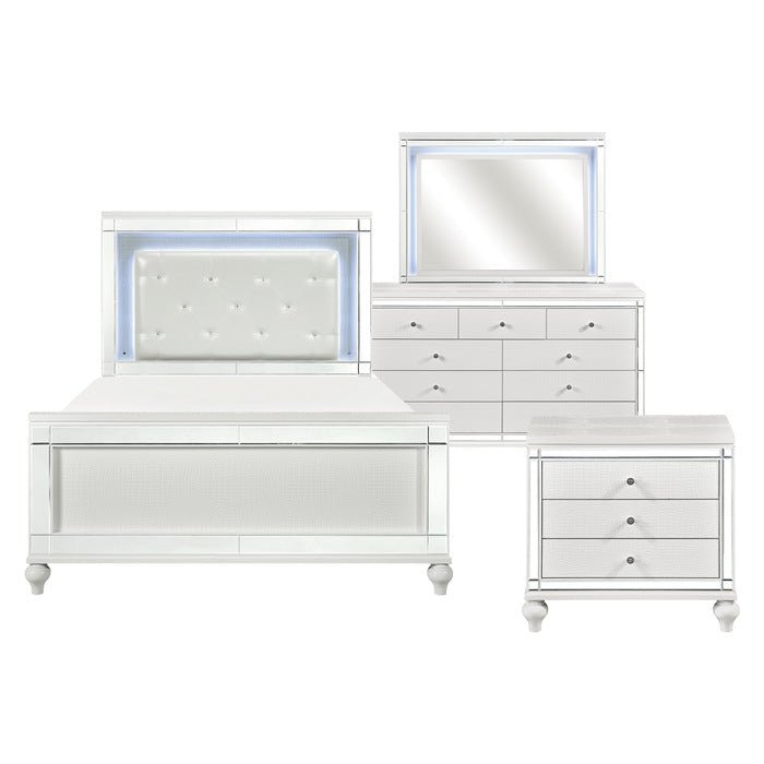 Alonza Bright White 4 Piece Queen Bedroom Set With Led Lighting 1845Led-1-4 | Homelegance