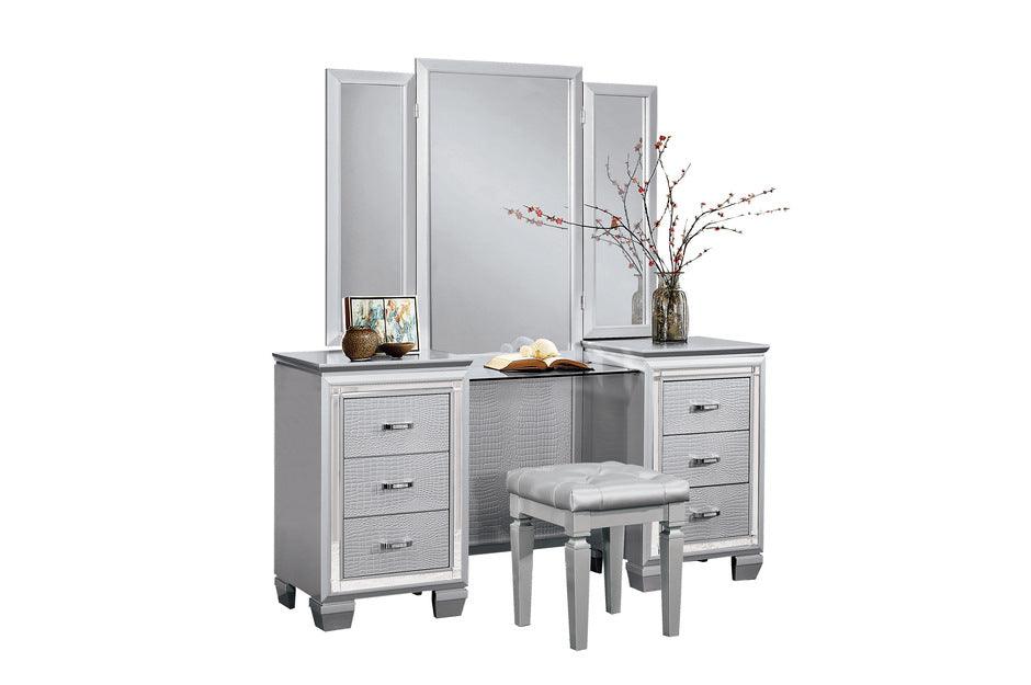 Allura Vanity Dresser With Mirror And Stool In Silver 1916-15-14 | Homelegance