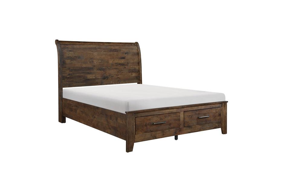 Jerrick Queen Sleigh Platform Bed With Footboard Storage In Burnished Brown 1957-1* | Homelegance