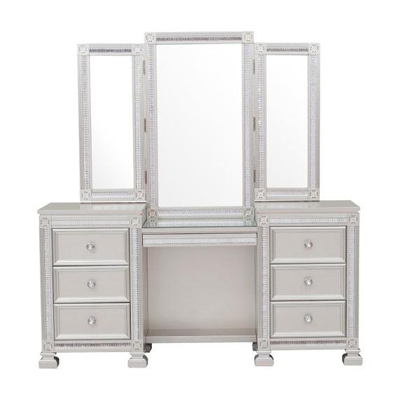 Bevelle Vanity Dresser With Mirror And Stool In Silver 1958-15-14 | Homelegance