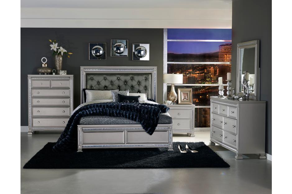 Bevelle 5 Piece Queen Bedroom Set In Silver 1958-1-5Set | Homelegance