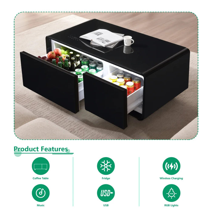 Party Time Modern Smart Coffee Table with Built-in Fridge
