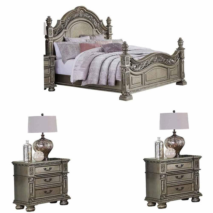 Catalonia 3 Piece Queen Bedroom Set In Platinum Gold 1824Pg-1-3 | Homelegance