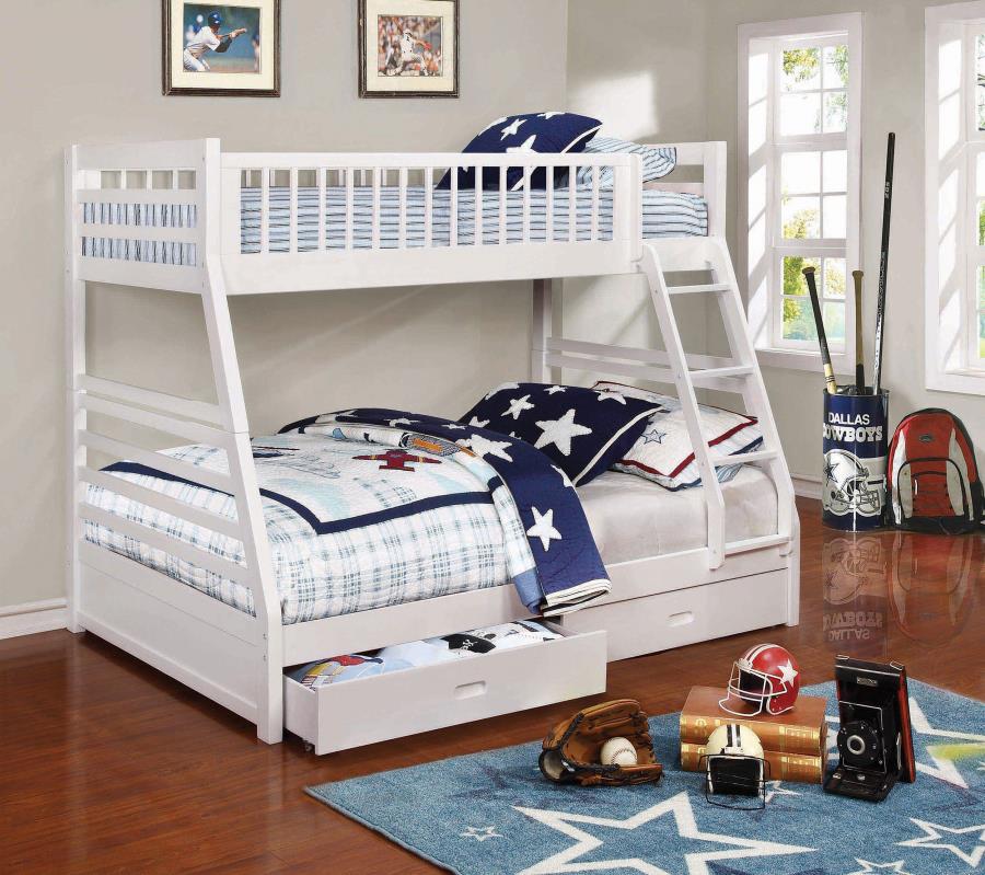 460180 Ashton 2-drawer Wood Twin Over Full Bunk Bed White (coaster)