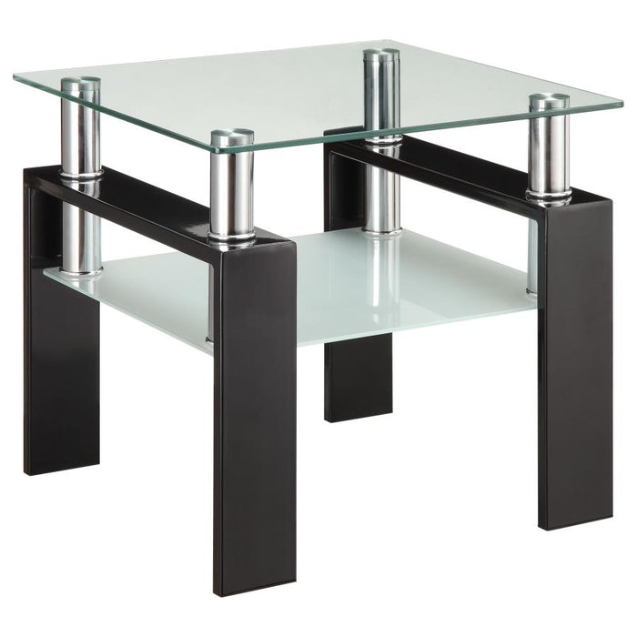 703437 Dyer 1-shelf Square Glass Top Side End Table Black