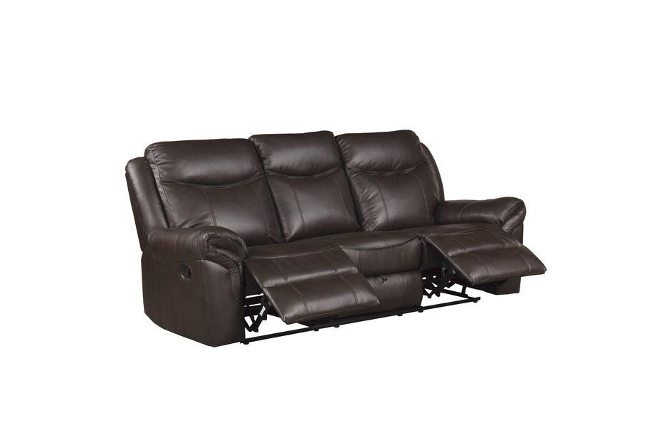 Aram Double Reclining Sofa With Center Drop-Down Cup Holders 8206Brw-3 | Homelegance