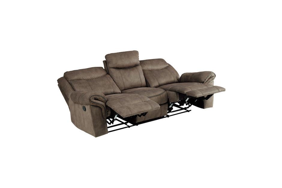Aram Double Reclining Sofa With Center Drop-Down Cup Holders, Receptacles And Hidden Drawer 8206Nf-3 | Homelegance