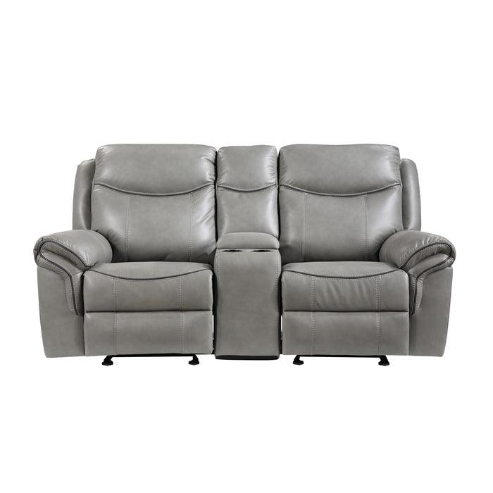 Aram Double Glider Reclining Love Seat With Center Console, Receptacles And Usb Ports 8206Gry-2 | Homelegance