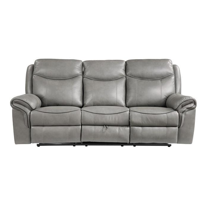 Aram Double Reclining Sofa With Center Drop-Down Cup Holders, Receptacles, Hidden Drawer And Usb Ports 8206Gry-3 | Homelegance