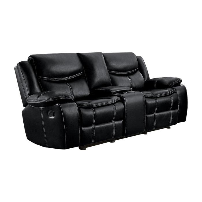 Bastrop Double Glider Reclining Loveseat With Center Console 8230Blk-2 | Homelegance