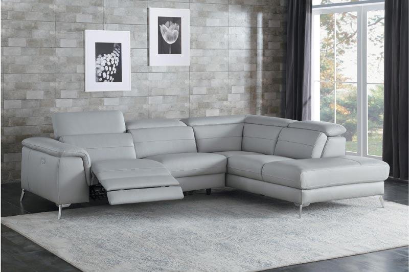 Cinque Light Gray Leather Power Reclining Sectional 8256Gy | Homelegance
