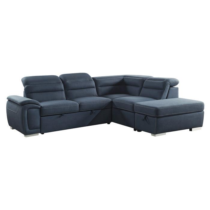 Platina 3-Piece Sectional With Pull-Out Bed And Storage Ottoman In Blue 8277Nbu* | Homelegance