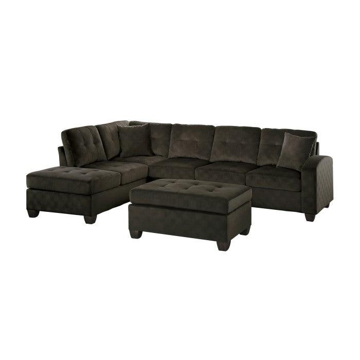 Emilio 3-Piece Reversible Sectional With Ottoman In Chocolate 8367Ch*3 | Homelegance