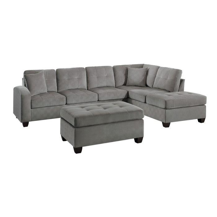 Emilio 3-Piece Reversible Sectional With Ottoman In Gray 8367Tp*3 | Homelegance