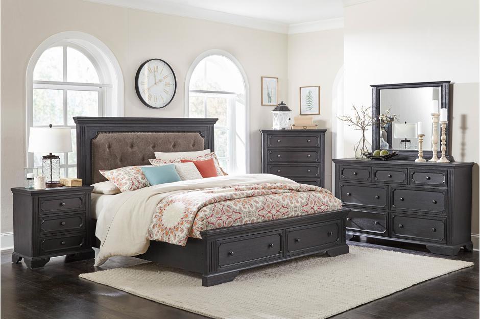 Bolingbrook 5 Piece Queen Platform With Storage Bedroom Set In Wire-Brushed Charcoal 1647-1-5Set | Homelegance