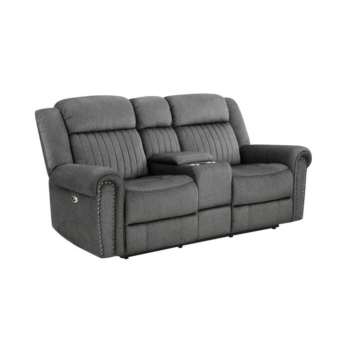 Brennen Power Double Reclining Love Seat With Center Console In Charcoal 9204Cc-2Pw | Homelegance