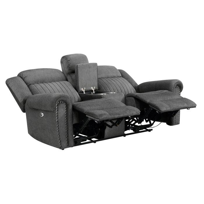 Brennen Power Double Reclining Love Seat With Center Console In Charcoal 9204Cc-2Pw | Homelegance