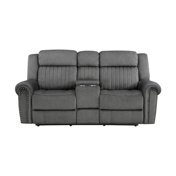 Brennen Power Double Reclining Love Seat With Center Console In Charcoal 9204Cc-2Pw | Homelegance