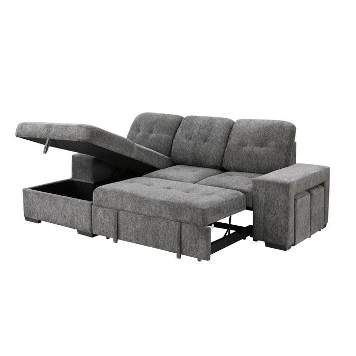 Dadeville 2-Piece Sectional With Pull-Out Bed, Stools And Left Chaise With Hidden Storage In Dark Gray 9205Dg*2Lc2R | Homelegance