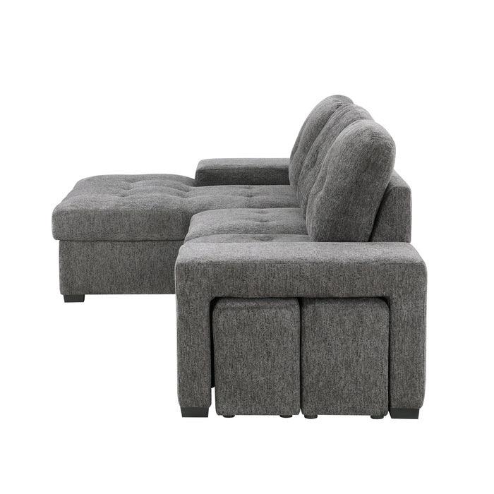 Dadeville 2-Piece Sectional With Pull-Out Bed, Stools And Left Chaise With Hidden Storage In Dark Gray 9205Dg*2Lc2R | Homelegance