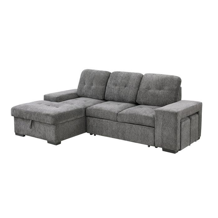 Dadeville 2-Piece Sectional With Pull-Out Bed, Stools And Left Chaise With Hidden Storage In Dark Gray 9205Dg*2Lc2R | Homelegance