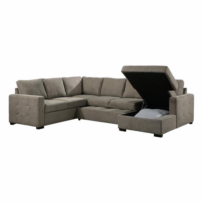 Elton 3-Piece Sectional With Pull-Out Bed And Right Chaise With Hidden Storage In Brown 9206Br*33Lrc | Homelegance