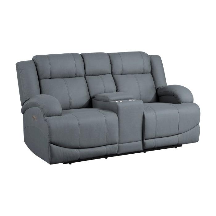 Camryn Power Double Reclining Loveseat With Center Console In Graphite Blue 9207Gpb-2Pw | Homelegance
