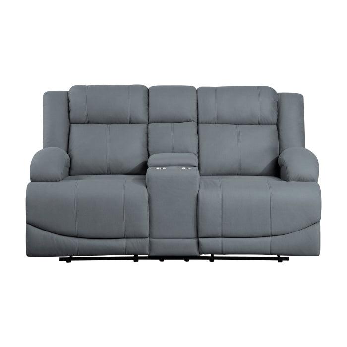 Camryn Double Reclining Loveseat With Center Console In Graphite Blue 9207Gpb-2 | Homelegance