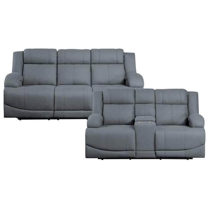 Camryn 2 Piece Power Double Reclining Sofa Set In Graphite Blue 9207Gpb*2Pw | Homelegance