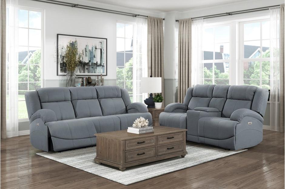 Camryn 2 Piece Power Double Reclining Sofa Set In Graphite Blue 9207Gpb*2Pw | Homelegance