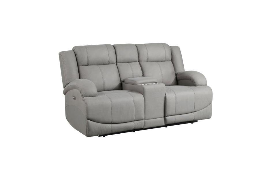 Camryn Power Double Reclining Loveseat With Center Console In Gray 9207Gry-2Pw | Homelegance