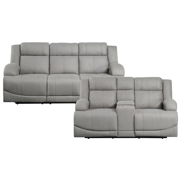 Camryn 2 Piece Power Double Reclining Sofa Set In Gray 9207Gry*2Pw | Homelegance