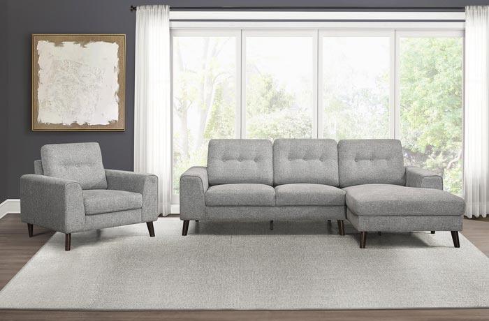 Alexia 2 Piece Sectional With Right Chaise In Gray 9300Gy*Sc | Homelegance