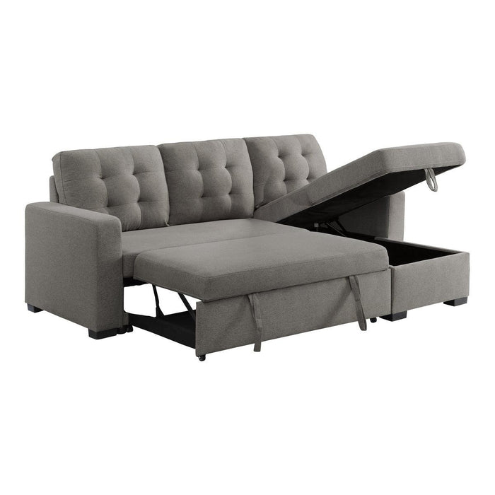 Cornish 2 Piece Reversible Sectional With Pull-Out Bed And Hidden Storage In Gray 9314Gy*Sc | Homelegance