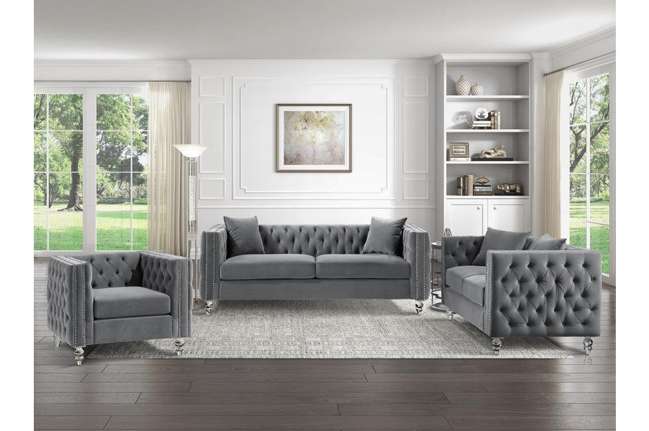 Orina 3 Piece Living Room Set In Gray 9349Gry-3-2-1 | Homelegance