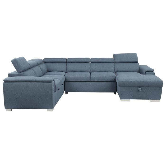 Berel 4-Piece Sectional With Pull-Out Bed And Adjustable Headrests In Blue 9355Bu*42Lrc | Homelegance