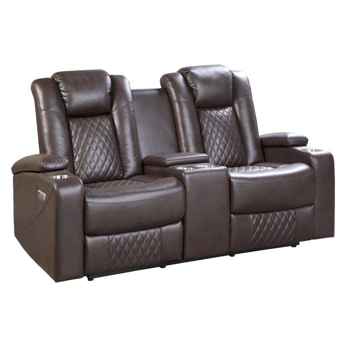 Caelan 2 Piece Power Reclining Sofa Set In Dark Brown 9366Db*2Pwh | Homelegance