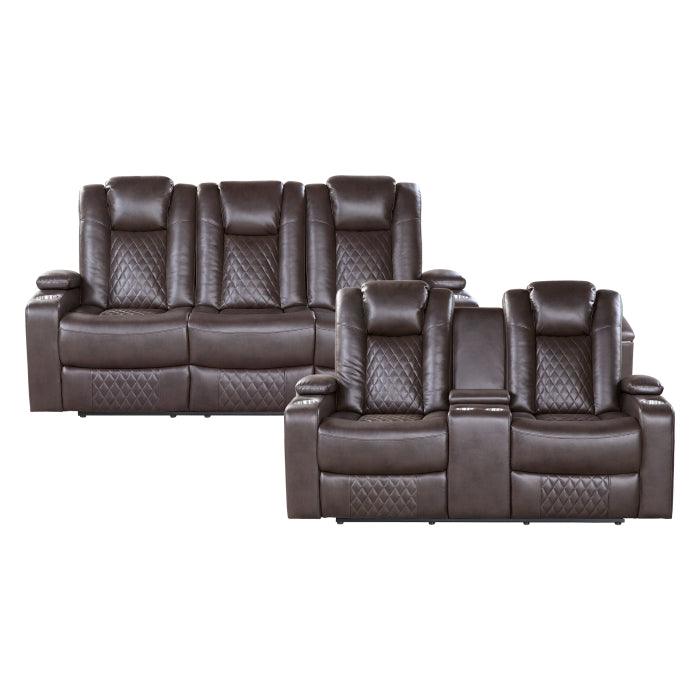Caelan 2 Piece Power Reclining Sofa Set In Dark Brown 9366Db*2Pwh | Homelegance