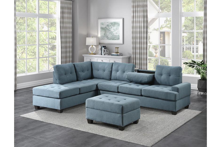 Dunstan 3-Piece Reversible Sectional With Ottoman In Blue 9367Bu*Sc-4 | Homelegance