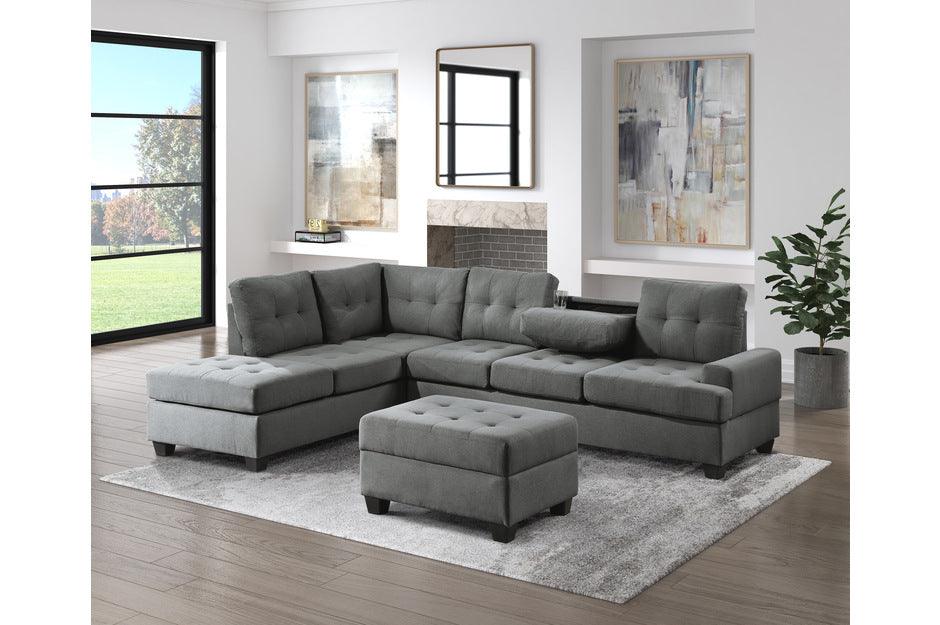 Dunstan 3-Piece Reversible Sectional With Ottoman In Dark Gray 9367Dg*Sc-4 | Homelegance