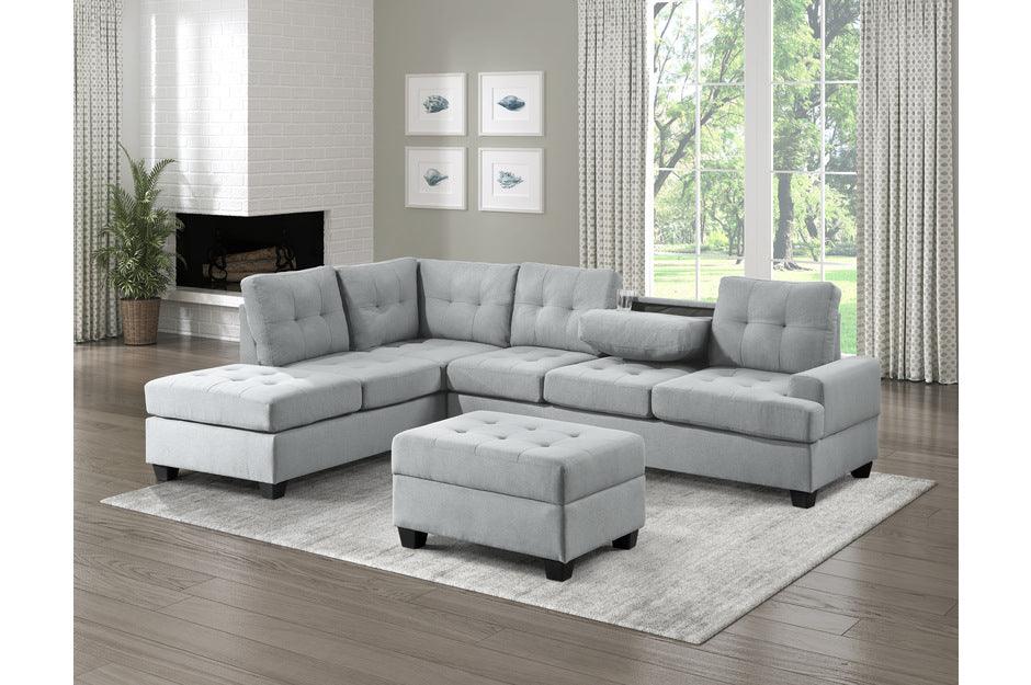 Dunstan 3-Piece Reversible Sectional With Ottoman In Light Gray 9367Gy*Sc-4 | Homelegance